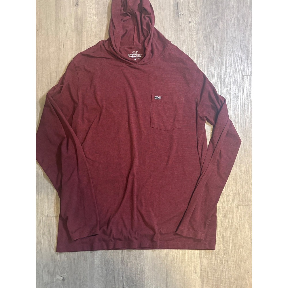 Vineyard Vines Hoodie Mens M Burgundy Edgartown Pima Cotton Blend Pocket Tee